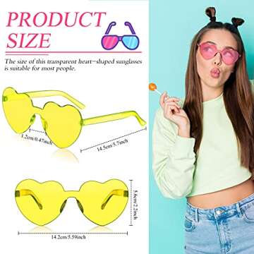 TOODOO 4 Pack Heart Shaped Sunglasses Rimless Candy Color Eyewear Valentines Halloween Accessories(Purple, Pink, Yellow, Lake Blue)