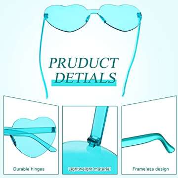 TOODOO 4 Pack Heart Shaped Sunglasses Rimless Candy Color Eyewear Valentines Halloween Accessories(Purple, Pink, Yellow, Lake Blue)