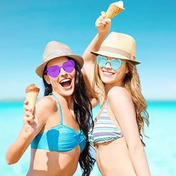 TOODOO 4 Pack Heart Shaped Sunglasses Rimless Candy Color Eyewear Valentines Halloween Accessories(Purple, Pink, Yellow, Lake Blue)