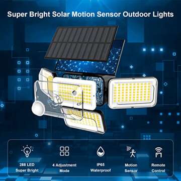 Mokot 288 LED 2800LM Solar Motion Sensor Outdoor Lights with Remote Control, 4 Heads IP65 Waterproof...