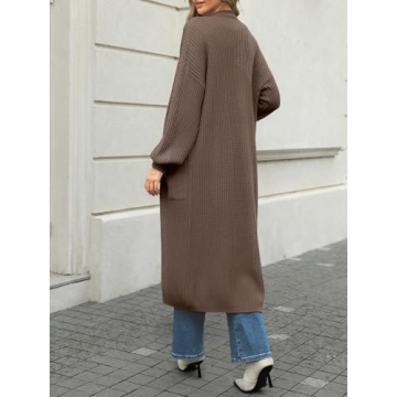 LILLUSORY Womens Long Cardigan Sweater Plus Size Oversized Chunky Ribbed Cable Knit Cozy Fall Coat Outfit Clothes Fashion Trendy 2024 Winter Nutmeg M