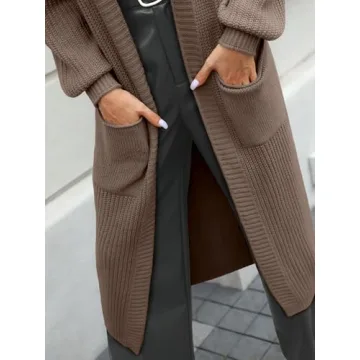 LILLUSORY Womens Long Cardigan Sweater Plus Size Oversized Chunky Ribbed Cable Knit Cozy Fall Coat Outfit Clothes Fashion Trendy 2024 Winter Nutmeg M