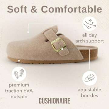 CUSHIONAIRE Hana Womens Clogs | Comfortable Vegan Suede Clogs for Women | Slip On Potato Shoes with Cork Footbed & Arch Support| Sand 11