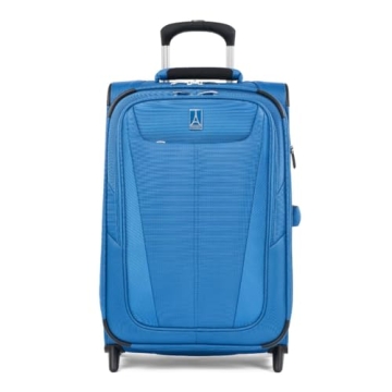 Travelpro Maxlite 5 Softside Expandable Upright 2 Wheel Carry on Luggage, Lightweight Suitcase, Men and Women, Azure Blue, Carry On 22-Inch