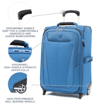Travelpro Maxlite 5 Softside Expandable Upright 2 Wheel Carry on Luggage, Lightweight Suitcase, Men and Women, Azure Blue, Carry On 22-Inch