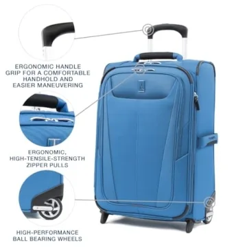 Travelpro Maxlite 5 Softside Expandable Upright 2 Wheel Carry on Luggage, Lightweight Suitcase, Men and Women, Azure Blue, Carry On 22-Inch