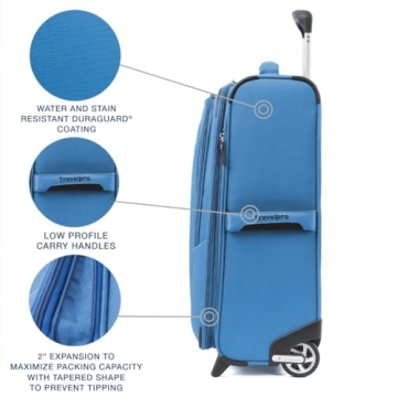 Travelpro Maxlite 5 Softside Expandable Upright 2 Wheel Carry on Luggage, Lightweight Suitcase, Men and Women, Azure Blue, Carry On 22-Inch