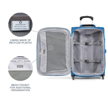 Travelpro Maxlite 5 Softside Expandable Upright 2 Wheel Carry on Luggage, Lightweight Suitcase, Men and Women, Azure Blue, Carry On 22-Inch