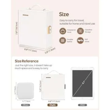 Enthralite Travel Jewelry Case, Essentials for vacation, Portable Bangle Box with Mirror, PU Leather Small Watch Organizer for Rings, Earrings, Necklaces, Bracelets (White)