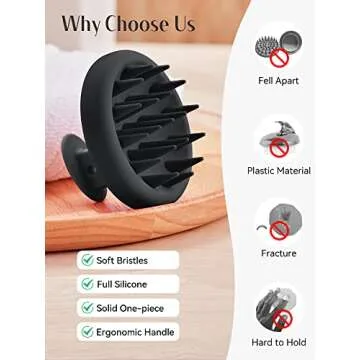 HEETA Scalp Massager Hair Growth, Scalp Scrubber with Soft Bristles, Integrated Silicone Design, Scalp Exfoliator for Dandruff Removal & Relax Scalp, Shampoo Brush Fit Wet Dry Hair Use, Black