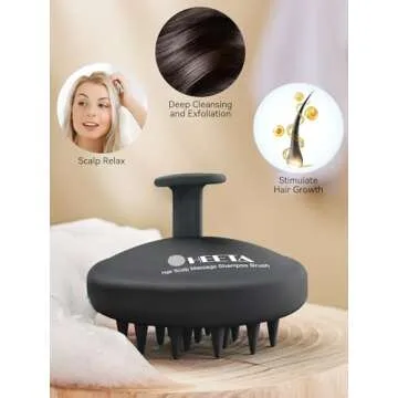 HEETA Scalp Massager Hair Growth, Scalp Scrubber with Soft Bristles, Integrated Silicone Design, Scalp Exfoliator for Dandruff Removal & Relax Scalp, Shampoo Brush Fit Wet Dry Hair Use, Black