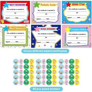 40Pcs Certificates of Award Student Recognition Rewards for Teachers End of School Year Achievement Classroom School Supplies
