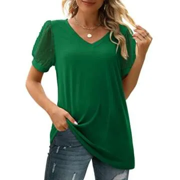 Aokosor Womens Blouses and Tops Short Sleeve V Neck Shirts Work Casual Polyester Tshirts Green XL