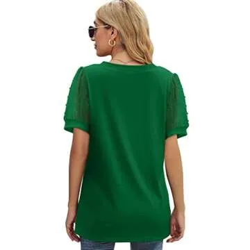 Aokosor Womens Blouses and Tops Short Sleeve V Neck Shirts Work Casual Polyester Tshirts Green XL