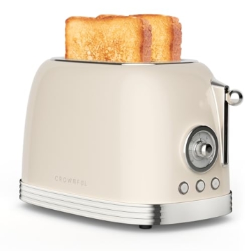 CROWNFUL 2-Slice Toaster - Retro Stainless Steel with Extra Wide Slots & 6-Shade Settings