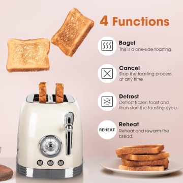 CROWNFUL Retro Stainless Steel Toaster with Extra Wide Slots