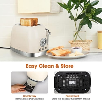 CROWNFUL Retro Stainless Steel Toaster with Extra Wide Slots