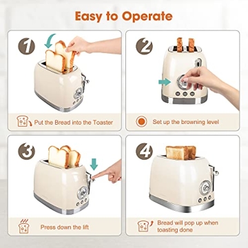 CROWNFUL Retro Stainless Steel Toaster with Extra Wide Slots