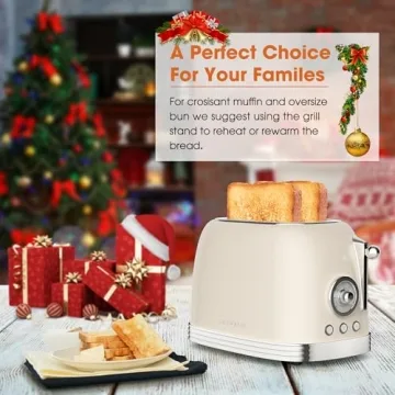 CROWNFUL Retro Stainless Steel Toaster with Extra Wide Slots