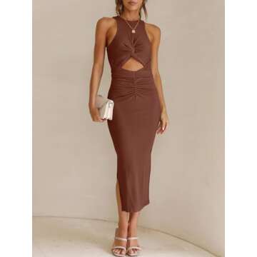 ANRABESS Womens Summer Formal Wedding Guest Dress Sexy Cutout Bodycon Slit Date Night Out Cocktail D...