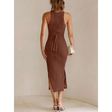 ANRABESS Womens Summer Formal Wedding Guest Dress Sexy Cutout Bodycon Slit Date Night Out Cocktail Dresses Resort Wear Brown Small