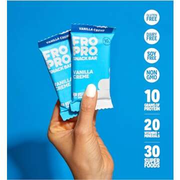 FROPRO Plant Protein Snack Bars - Plant Based Protein Bars, All-Natural, Gluten, Dairy, & Soy Free, High Protein Bars with Low Calories | Vanilla, 12 Pack