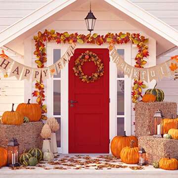 Happy Fall and Thankful Burlap Banner Set for Thanksgiving