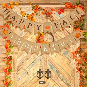 Happy Fall and Thankful Burlap Banner Set for Thanksgiving