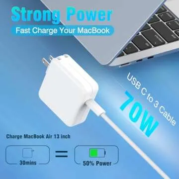 Charger for MacBook Air 13 15 inch M2 M3 2024 2023 2022 2021 MacBook Pro 14 inch M1 M2 M3 M4, 70W US...