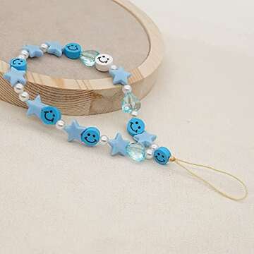 LUSTEMBER Beaded Phone Lanyard Wrist Strap Smiley Face Beaded Handmade Colorful Polymer Clay Acrylic...