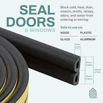 66 Feet Self Stick Foam Weather Stripping Door Window Seal Draft Stopper Insulation Tape for Windows and Doors Soundproof Weatherstripping Gap Blocker