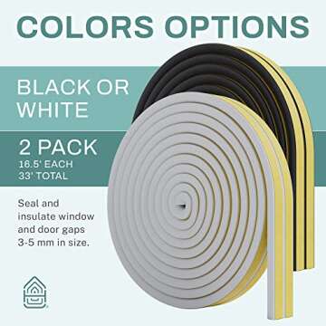 66 Feet Self Stick Foam Weather Stripping Door Window Seal Draft Stopper Insulation Tape for Windows and Doors Soundproof Weatherstripping Gap Blocker