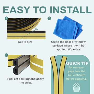 66 Feet Self Stick Foam Weather Stripping Door Window Seal Draft Stopper Insulation Tape for Windows and Doors Soundproof Weatherstripping Gap Blocker