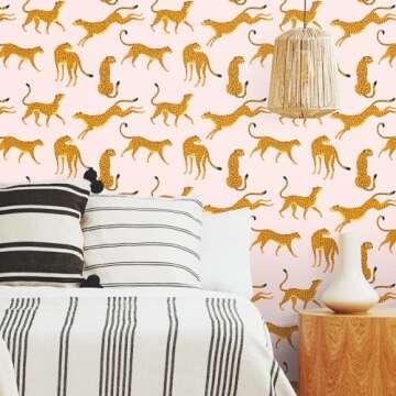 RoomMates RMK11984RL Pink and Orange Cheetah Peel and Stick Wallpaper Roll - A Fun and Vibrant Decor...