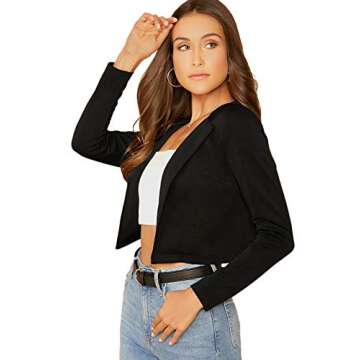 Elegant Romwe Women's Black Crop Blazer for Work