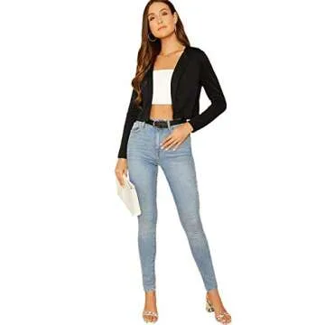 Elegant Romwe Women's Black Crop Blazer for Work