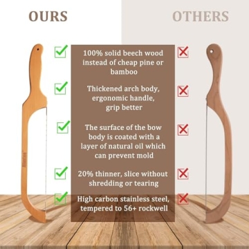 Alimtee Bread Knife for Homemade Bread, 16" Wooden Serrated Bread Slicer Gift for Friends Fiddle Bow Design Easy to Cutting, Sourdough Cutter for Homemade - Premium Stainless Steel