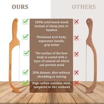 Alimtee Bread Knife for Homemade Bread, 16" Wooden Serrated Bread Slicer Gift for Friends Fiddle Bow Design Easy to Cutting, Sourdough Cutter for Homemade - Premium Stainless Steel