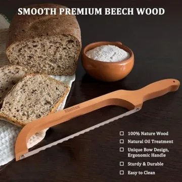 Alimtee Bread Knife for Homemade Bread, 16" Wooden Serrated Bread Slicer Gift for Friends Fiddle Bow Design Easy to Cutting, Sourdough Cutter for Homemade - Premium Stainless Steel