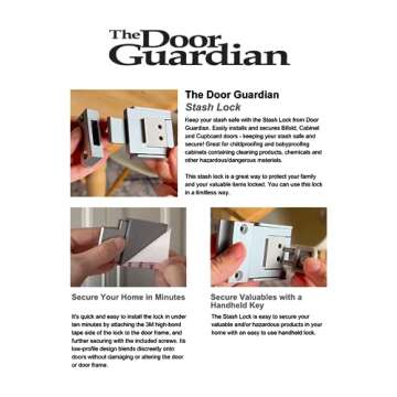 The Door Guardian - Stash Lock - Secure Bifold, Cabinet and Cupboard Lock Childproofing and Babyproofing (Satin Nickel)