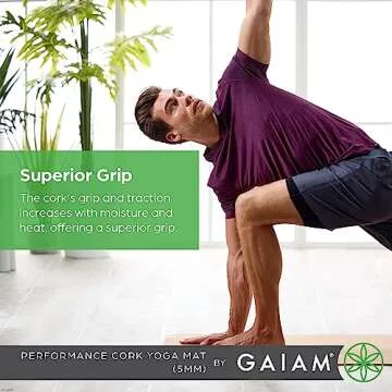 Gaiam Cork Yoga Exercise Mat | Natural Sustainable Cork Resists Sweat and Odors | Non-Slip TPE Backing Prevents Slipping| Great for Hot Yoga, Pilates, Fitness Working Out (68" x 24"x 5mm Thick)