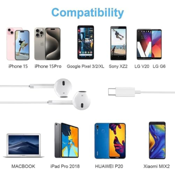 USB-C Headphones Wired for iPhone 15 & Galaxy Devices