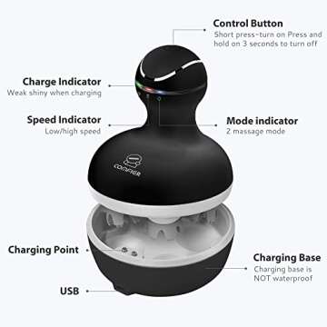 COMFIER Electric Scalp Massager, Waterproof Head Massager with Mutlti-Modes Vibration, Handheld Portable Head Scratcher for Hair Growth, Dog Cat Massager for Deep Clean and Stress Relax