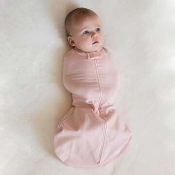 Woombie Simply Baby Swaddling Blanket - Soothing Cotton Swaddle, Wearable Blanket, Pink Blush, 0-3 M...