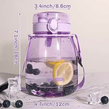 MOIOIBE Kawaii Water Bottle with Straw 45oz with Two Ways to Dinking Modern Cute Water Jug With Strap for Women/Teen Girl/School, Purple