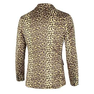 Lars Amadeus Men's Party Animal Leopard Print Blazer Notched Lapel Lightweight Sport Coat Suit Jacket Large Brown