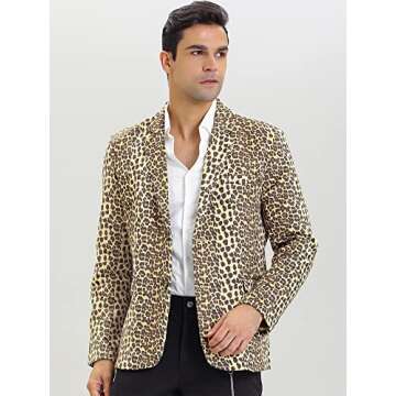 Lars Amadeus Men's Party Animal Leopard Print Blazer Notched Lapel Lightweight Sport Coat Suit Jacket Large Brown