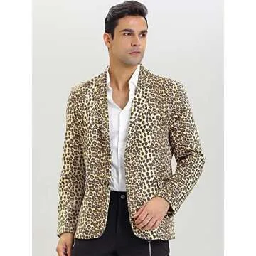 Lars Amadeus Men's Party Animal Leopard Print Blazer Notched Lapel Lightweight Sport Coat Suit Jacket Large Brown