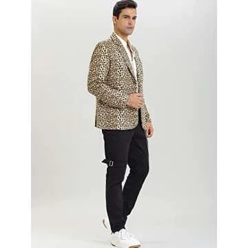 Lars Amadeus Men's Party Animal Leopard Print Blazer Notched Lapel Lightweight Sport Coat Suit Jacket Large Brown