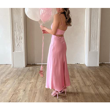 Satin Tube Top Maxi Dress Strapless Open Back Bodycon